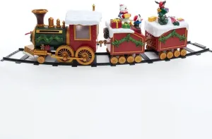 19.7-inch Battery-Operated Light Up Musical Santa Train Set 3 Piece Multi Color Plastic
