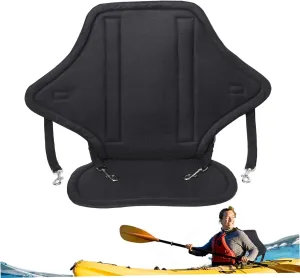 1PC Kayak Seat with Back Support Nylon Adjustable Paddle Board Seat with Snap Hooks Detachable Reusable Canoe Seat with Storage Bag Kayak Accessories Black