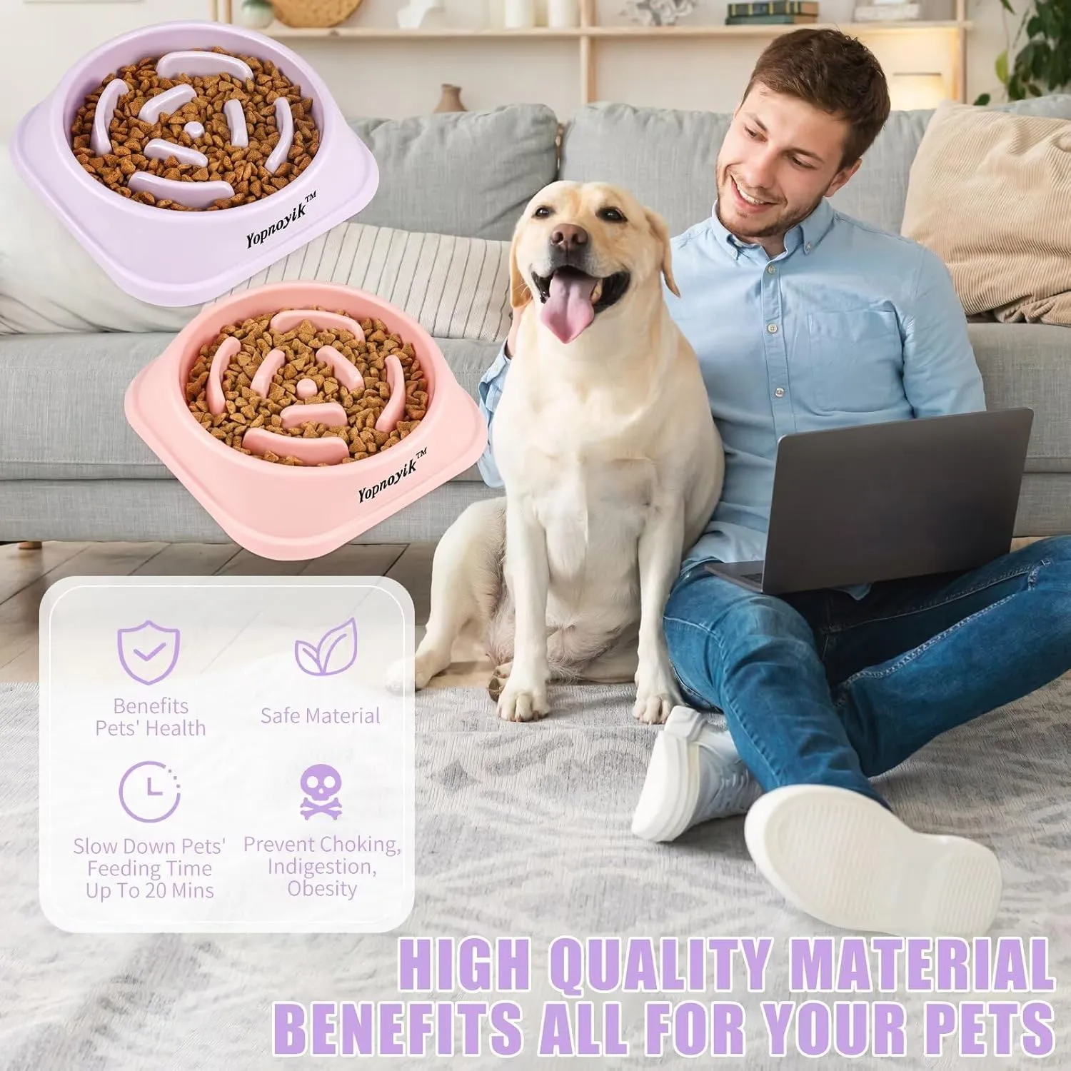 2 Pack Slow Feeder Dog Bowls for Healthy Eating, Non-Slip and Anti-Choking Design, Reduces Bloating & Overeating for Large Dogs, Easy to Clean