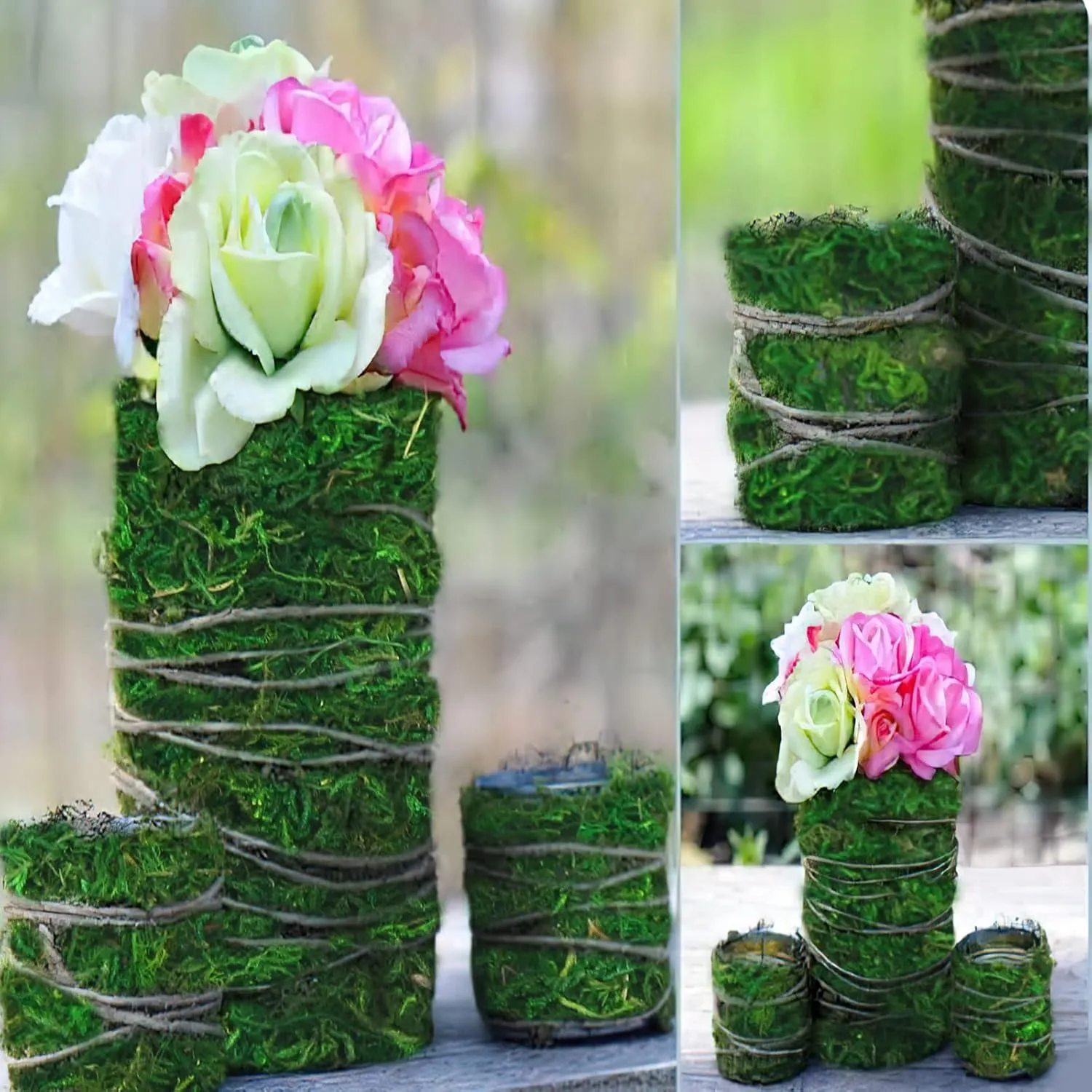 2 Pcs Moss Table Runner Preserved Moss Mat for Crafts Wedding Party Decor 12" x 48" Green Moss Roll for Fairy Gardens Woodland Table Decor Green Grass Wall 30x120cm