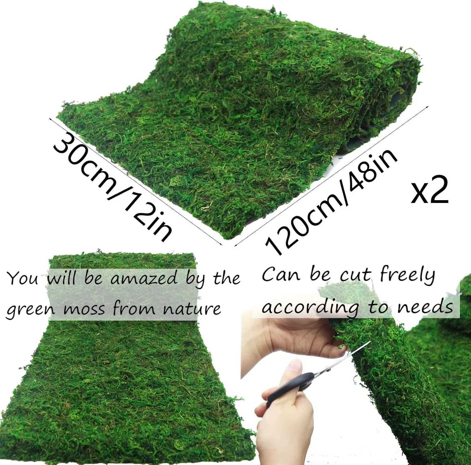2 Pcs Moss Table Runner Preserved Moss Mat for Crafts Wedding Party Decor 12" x 48" Green Moss Roll for Fairy Gardens Woodland Table Decor Green Grass Wall 30x120cm