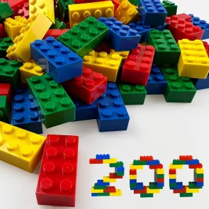 200 Piece Classic Building Bricks, 2x4 Bulk Bricks STEM Creative Building Toys, Red, Yellow, Blue, Green