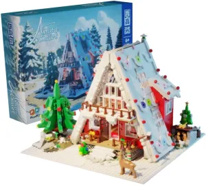 2159 Pcs Christmas-Cabin with LED Lighting, Christmas-Tree Reindeer Creative Building Blocks Model Toys Set, Christmas-Themed Ornaments
