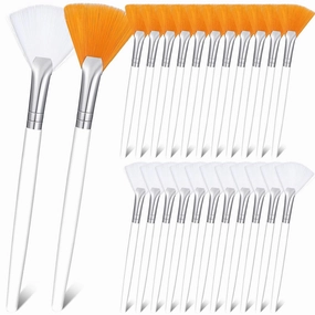 24 Pcs Fan Brush Facial Mask Brush Soft Fan Face Makeup Tools Acid Applicator Esthetician Cosmetic Tools for Mud Clay Mask, Makeup Peel(White, Yellow)