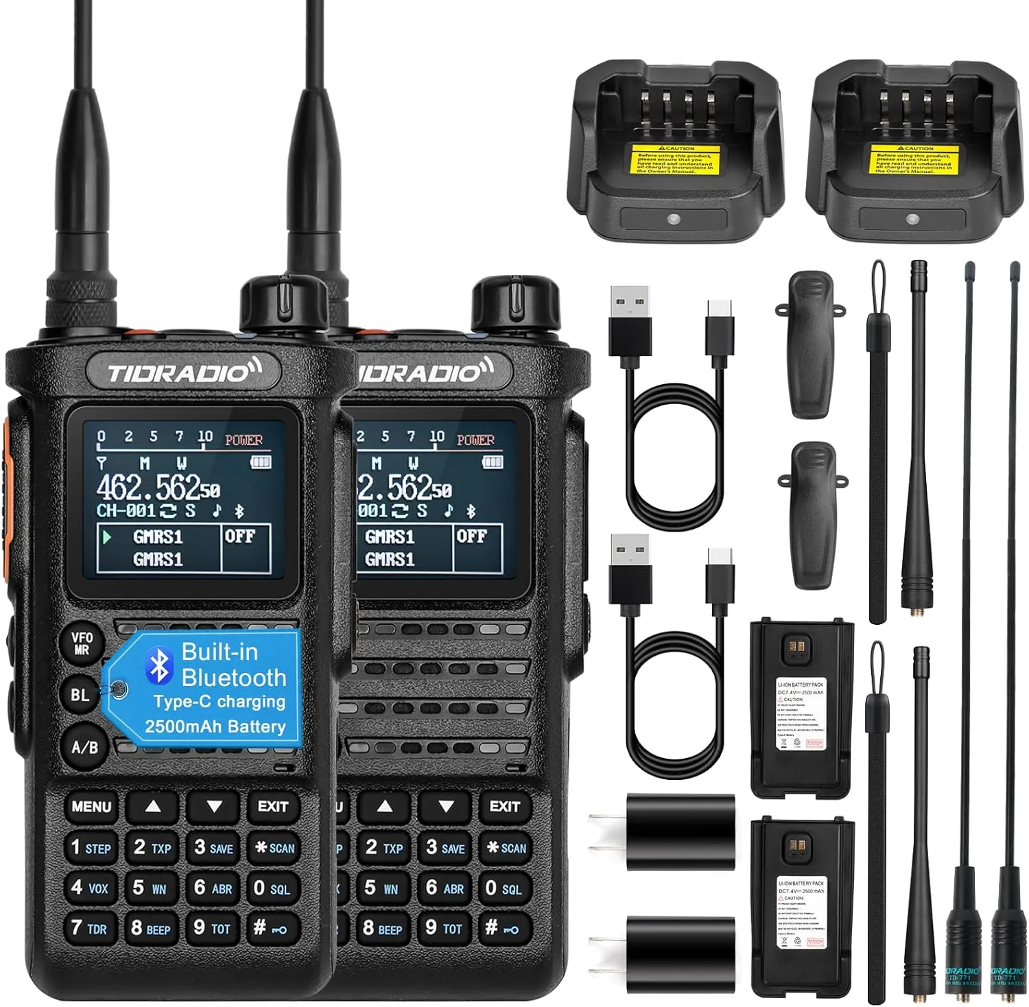 (2nd Gen) TIDRADIO TD-H8 GMRS Handheld Radio with Bluetooth Programming, Repeater Capable, NOAA Weather, Dual Band Long Range Two Way Radios, Walkie Talkies with 2500mAh Rechargeable Battery-2Pack