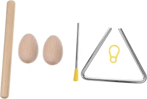 3-Piece Boys and Girls Triangle Percussion Instrument Set Triangle Music Instrument for Boys and Girls Rhythm Sticks for Preschoolers Wooden Hand Drums for Musical Education