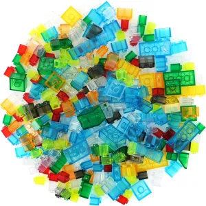 300 Pieces Transparent Clear Bricks Parts Pack, Classic Creative Bulk Blocks Set Blocks in Random Color - Mixed Shape