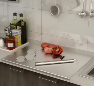 304 stainless steel cutting plate. Lipped stainless steel cutting board. Large cutting board suitable for meat, fruits, vegetables, bread, and baking. (Stainless Steel, 15.7"L x 11.8"W)