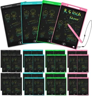 32 Pack LCD Writing Tablet 8.5 Inch with attached Pen and String for kids, toddlers, girls, boys, reusable erasable colorful Doodle Board, Doodle Pad, educational learning Toys Gifts (8.5inch, 32pack)