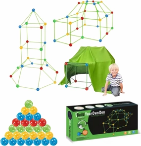 356 Pcs Fort Building Kit - 100 Sticks 55 Balls, 200 Connectors and 1 Tent - Creative Indoor Buildable Kit for Kid - Outdoor Toys for Kid Ages 4-8 - DIY Toys (Fort Building Kit 356 Pcs)