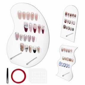 3 Sets Transparent Nail Art Display Board, False Nail Tips Sample Display Holder Large Acrylic Display Nail Color Nail Board with Double Sided Tape ＆ Tweezers for Salon Nail Art Showing