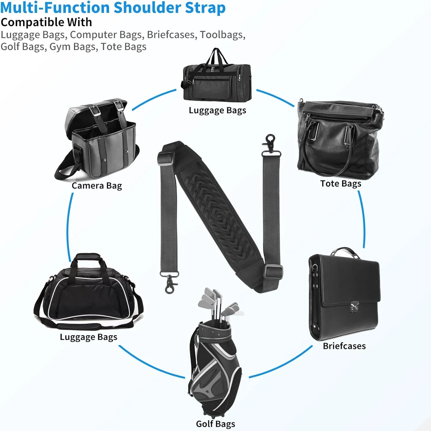 3D Air Cushion Ultra Comfortable Duffel Bag Strap，67" Universal Laptop Shoulder Strap, with Double Adjustable Buckles and Metal Hooksfor Briefcase Computer Messenger Bag (Reduced Stress)