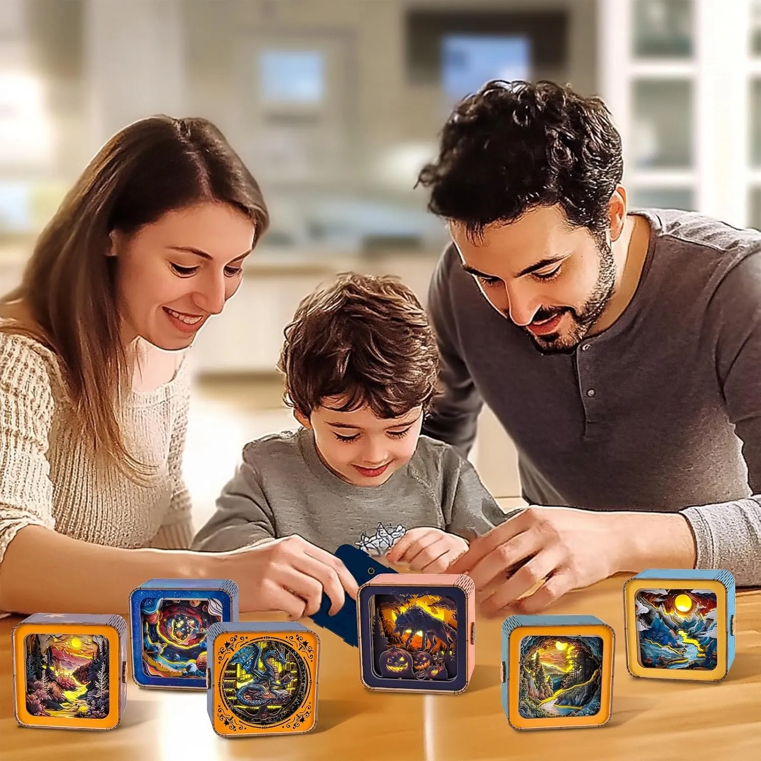 3D Puzzle Nightlight-DIY LED Light 3D Universe Jigsaw Wooden Puzzle-Art Lamp and Craft Kits for Kids and Adults-Birthday Gifts Toys-Home Desk Decor Family Game