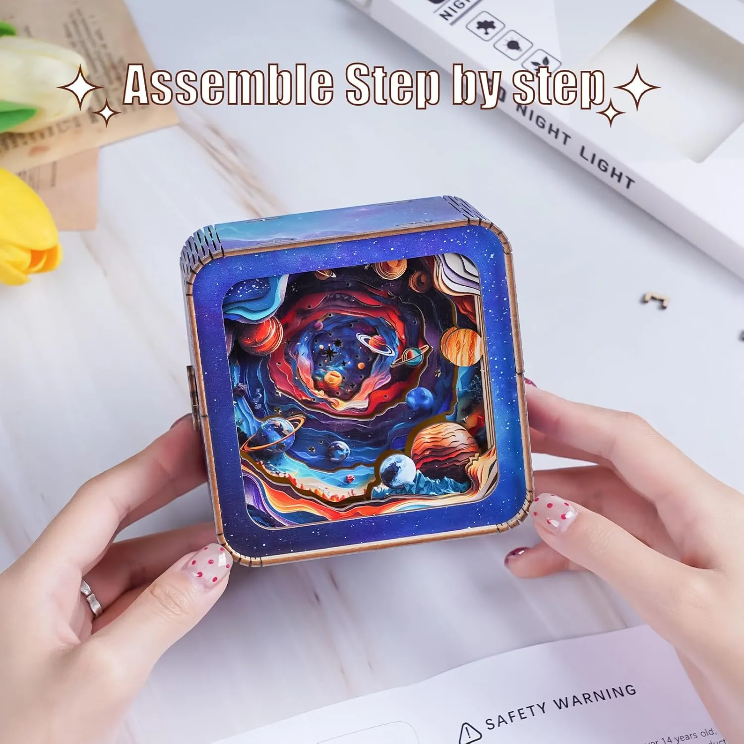 3D Puzzle Nightlight-DIY LED Light 3D Universe Jigsaw Wooden Puzzle-Art Lamp and Craft Kits for Kids and Adults-Birthday Gifts Toys-Home Desk Decor Family Game
