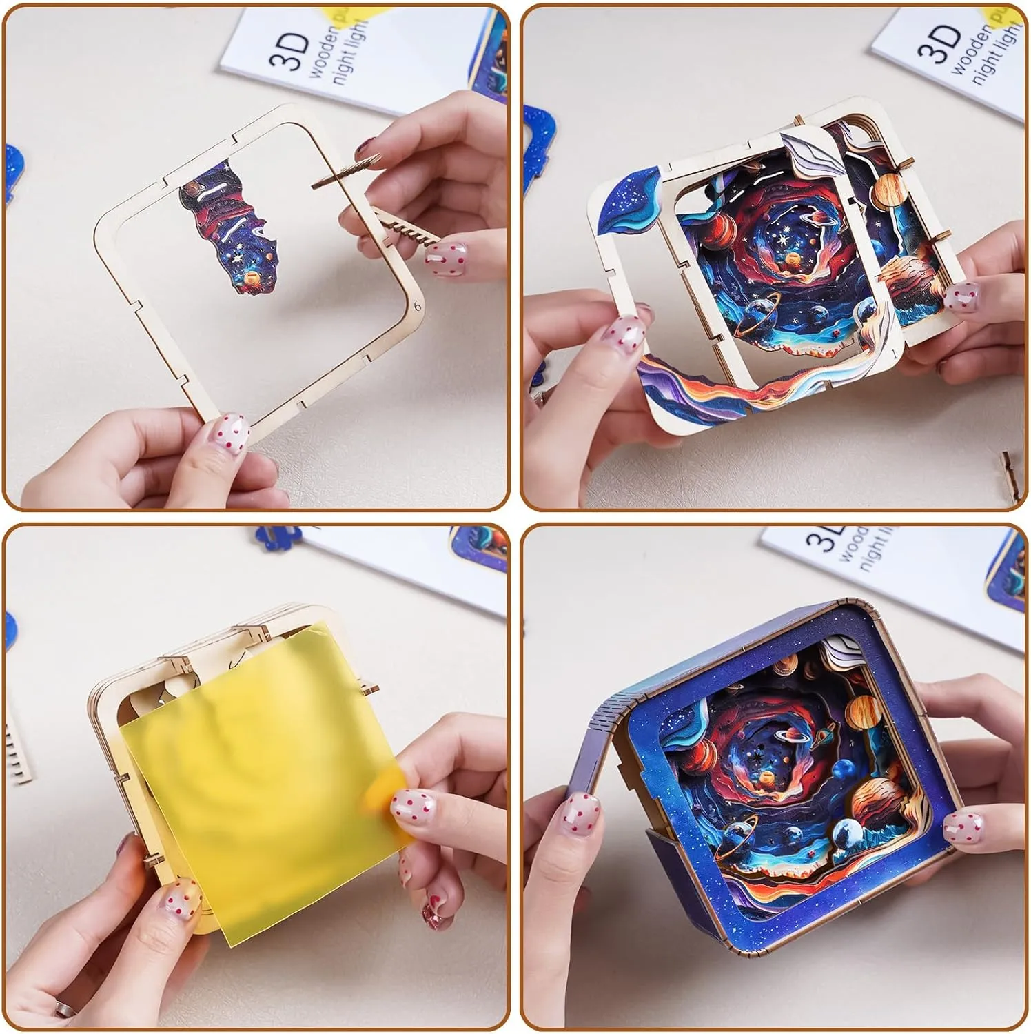3D Puzzle Nightlight-DIY LED Light 3D Universe Jigsaw Wooden Puzzle-Art Lamp and Craft Kits for Kids and Adults-Birthday Gifts Toys-Home Desk Decor Family Game