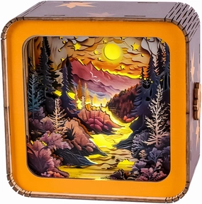3D Puzzle Nightlight-DIY LED Light Wooden Puzzle-Art Lamp and Craft Kits for Kids and Adults-Birthday Gifts Toys-Home Desk Decor Family Game (Autumn Forest)