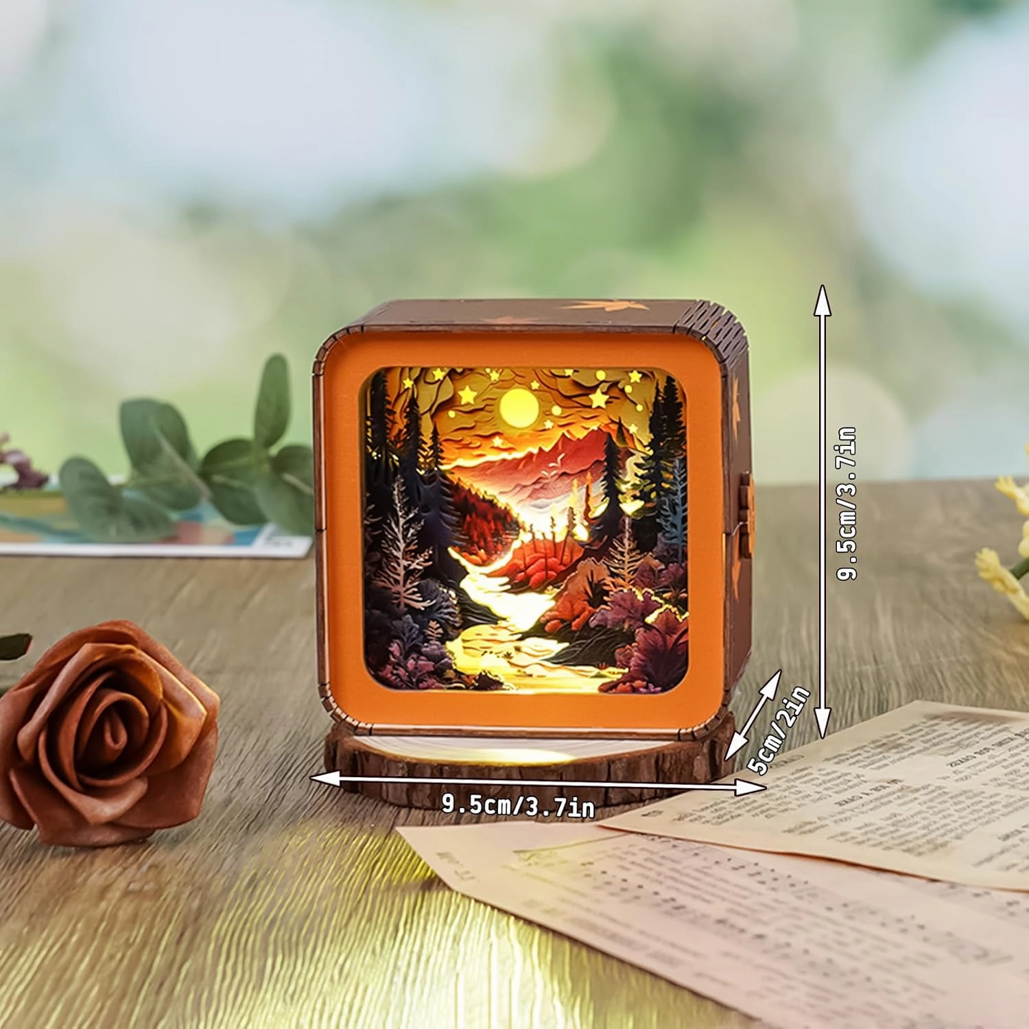 3D Puzzle Nightlight-DIY LED Light Wooden Puzzle-Art Lamp and Craft Kits for Kids and Adults-Birthday Gifts Toys-Home Desk Decor Family Game (Autumn Forest)