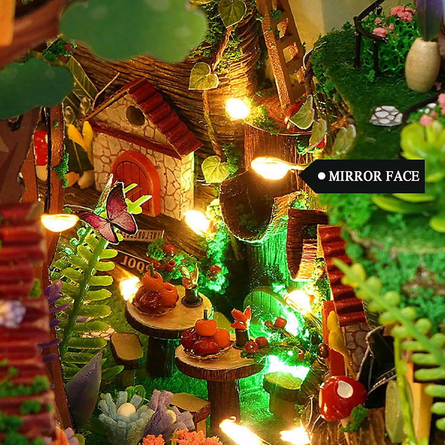 3D Wooden Book Stand Puzzle, DIY Dollhouse Wood Bookends Book Nook Model Building Kit with LED Light for Teens and Adults to Build-Creativity Gift for Christmas(Firefly Forest)
