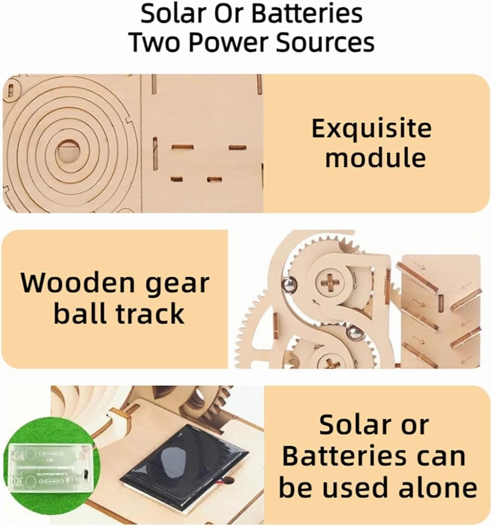 3D Wooden Puzzle Marble Track Construction Kit Solar Powered STEM Toy for Kids Ages 8-13,Creative and Educational Marble Runs with Multiple Tracks, for Boys and Girls Building Toys
