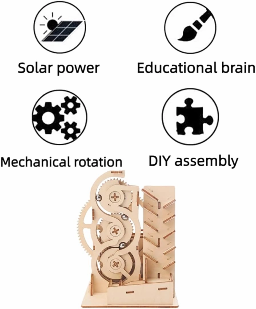 3D Wooden Puzzle Marble Track Construction Kit Solar Powered STEM Toy for Kids Ages 8-13,Creative and Educational Marble Runs with Multiple Tracks, for Boys and Girls Building Toys