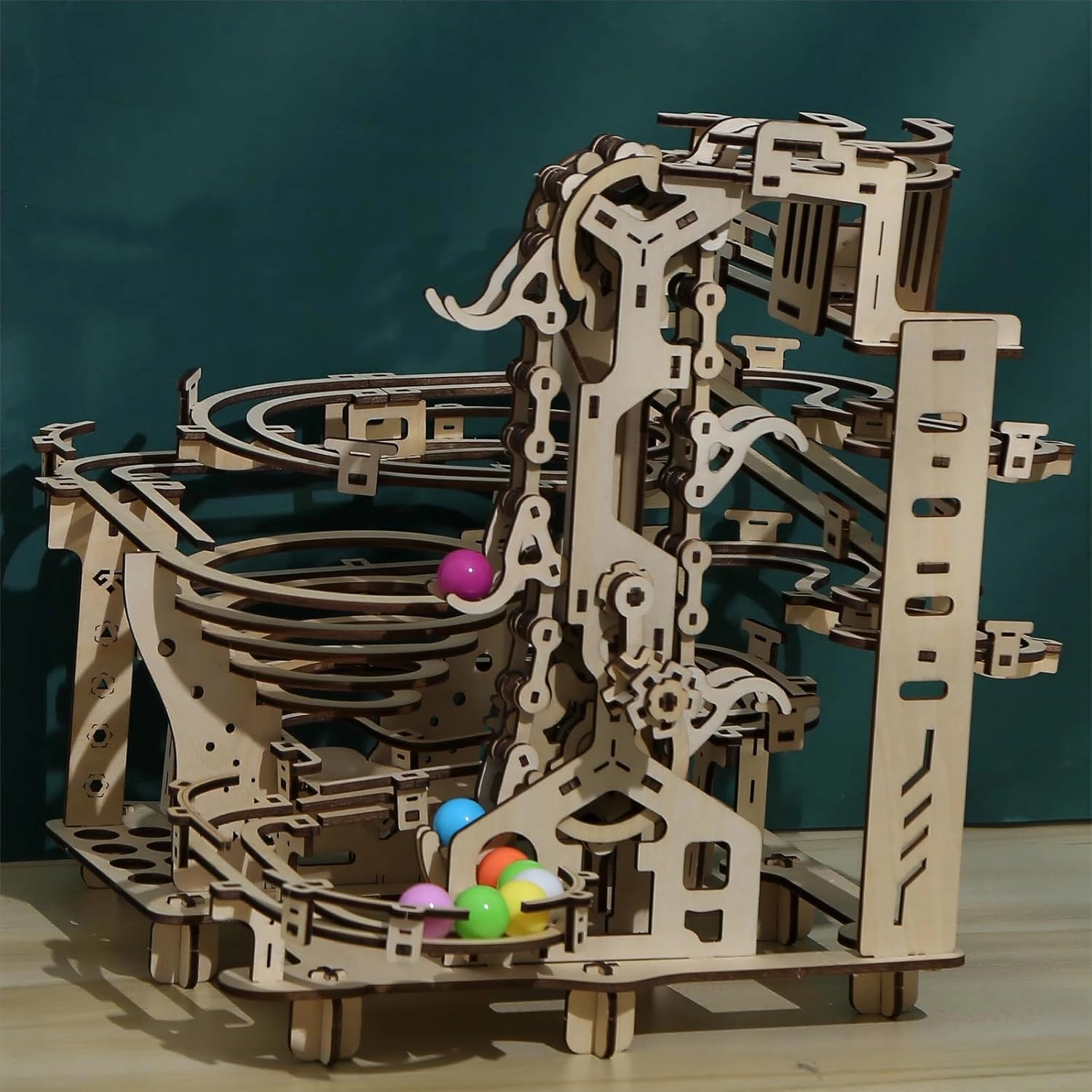 3D Wooden Puzzles Marble Run Set - Time Traveler Mechanical Model Kits with Motor, Brainteaser and Puzzle for Christmas/Birthday,Gifts for Adults and Teens to Build Combination