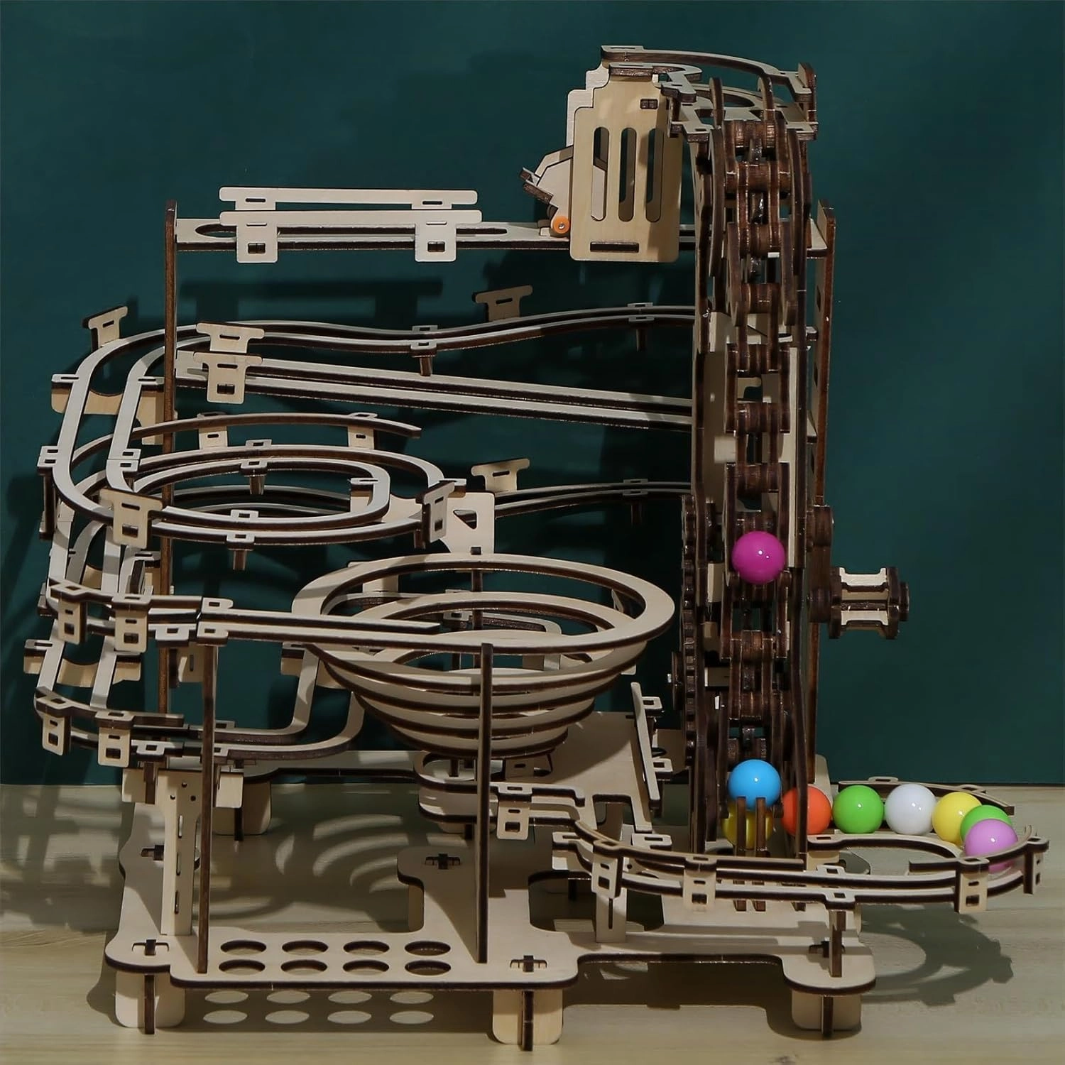 3D Wooden Puzzles Marble Run Set - Time Traveler Mechanical Model Kits with Motor, Brainteaser and Puzzle for Christmas/Birthday,Gifts for Adults and Teens to Build Combination