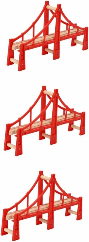 3pcs Train Tracks Toys for Boys and Girls Wooden Model Toys Tracks Railroad Bridge