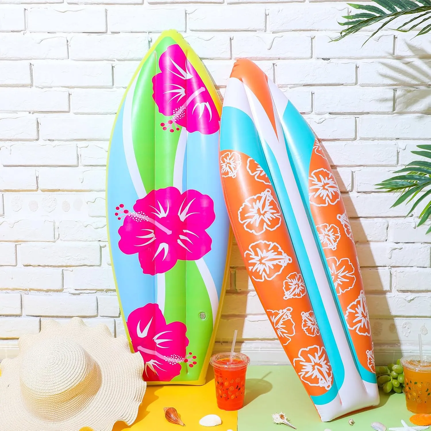 4 Pcs Inflatable Surf Board 36 Inch Inflatable Pool Floats Luau Hawaiian Party Decorations Tropical Flower Blow up Surfboard for Wall Beach Party Decorations