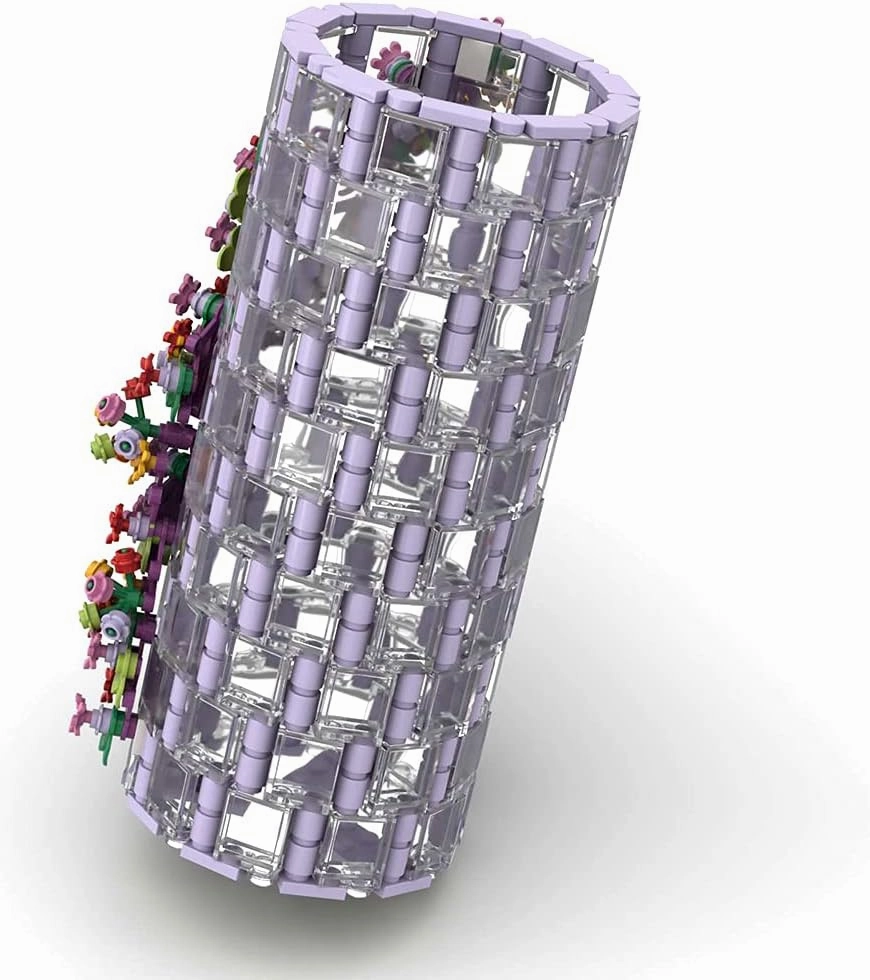 473Pcs Simulation Purple Translucent Vase Bottle Bricks Model Compatible with Flower Bouquet 10280, Creative DIY Display Arrangement Building Toy