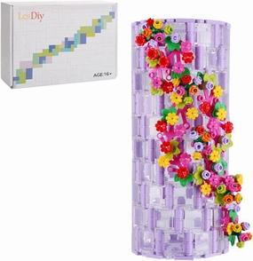 473Pcs Simulation Purple Translucent Vase Bottle Bricks Model Compatible with Flower Bouquet 10280, Creative DIY Display Arrangement Building Toy