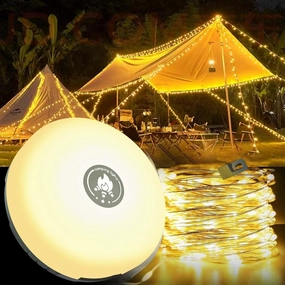 4-in-1 camping light with RGB fairy lights & power bank