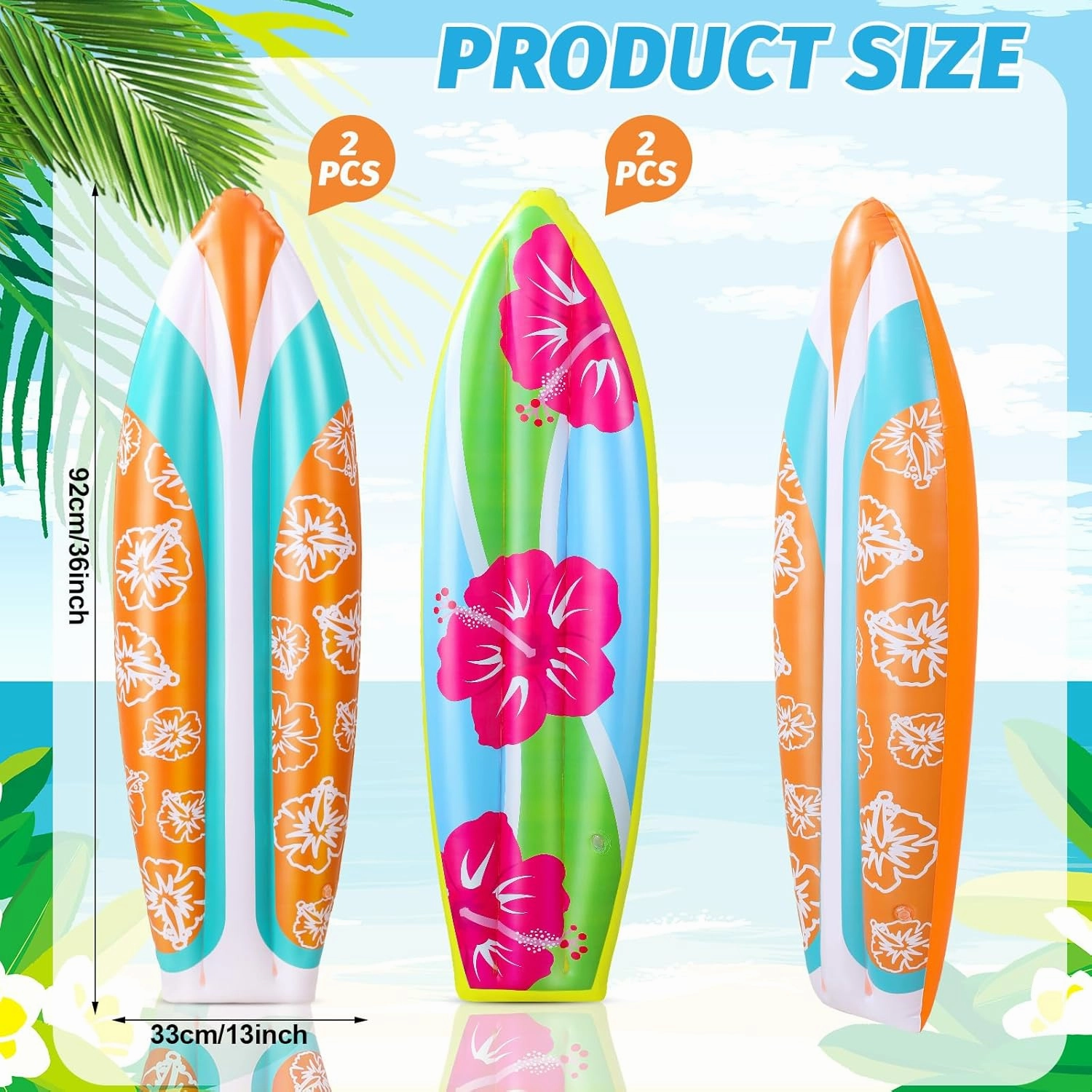 4 Pcs Inflatable Surf Board 36 Inch Inflatable Pool Floats Luau Hawaiian Party Decorations Tropical Flower Blow up Surfboard for Wall Beach Party Decorations