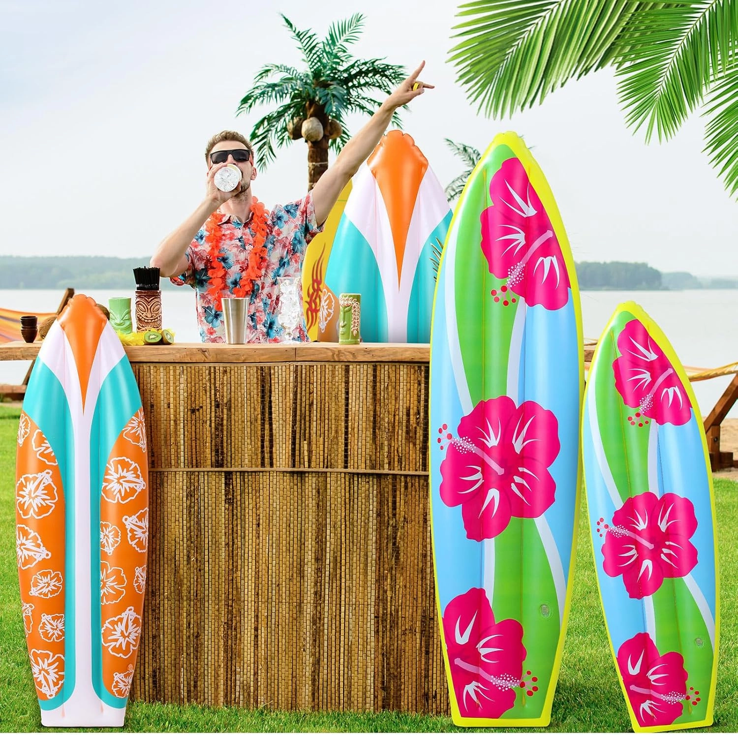 4 Pcs Inflatable Surf Board Inflatable 36 Inch59 Inch Tropical Beach Luau Party Decorations Blow up Surfboard Pool Floats Board for Beach Hawaiian Party Decorations