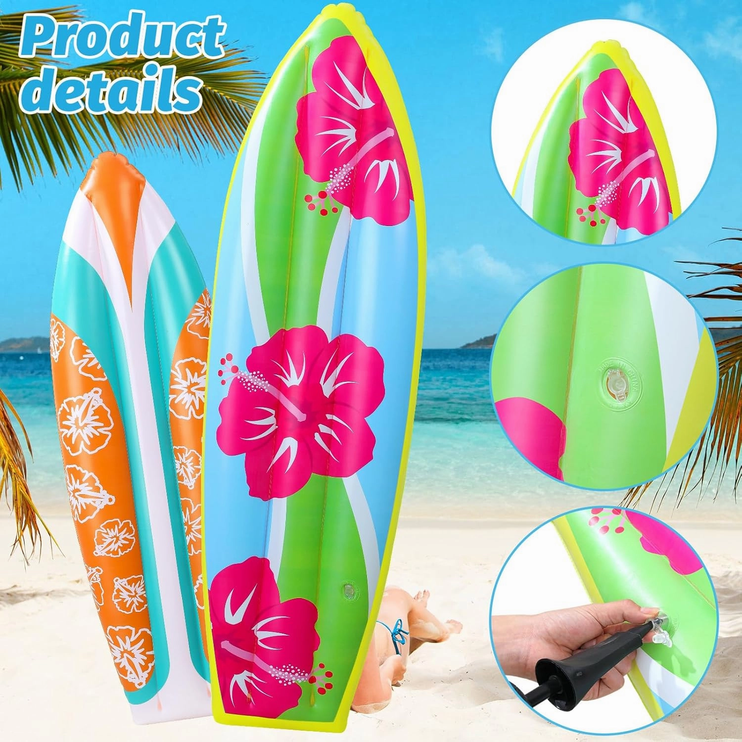 4 Pcs Inflatable Surf Board Inflatable 36 Inch59 Inch Tropical Beach Luau Party Decorations Blow up Surfboard Pool Floats Board for Beach Hawaiian Party Decorations