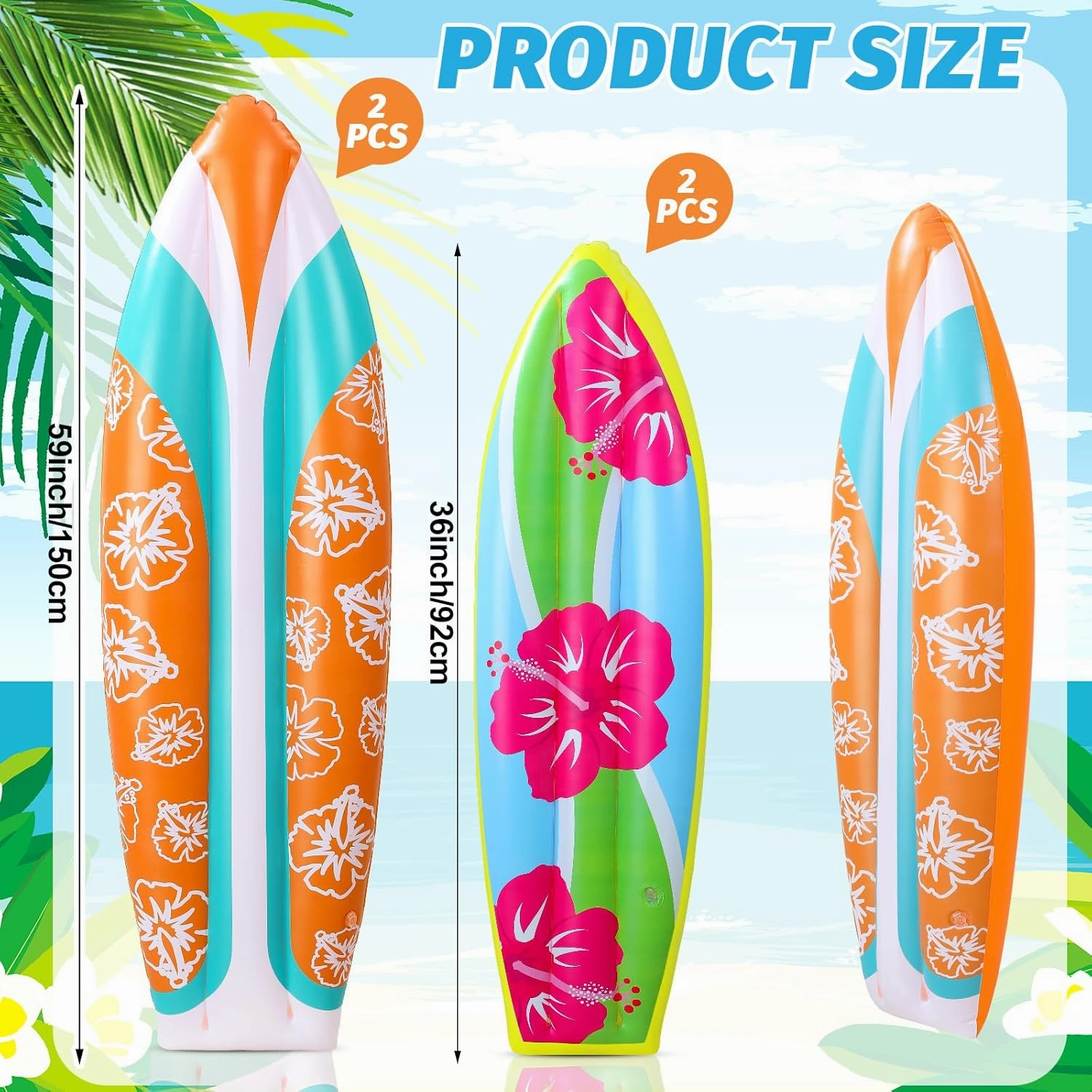 4 Pcs Inflatable Surf Board Inflatable 36 Inch59 Inch Tropical Beach Luau Party Decorations Blow up Surfboard Pool Floats Board for Beach Hawaiian Party Decorations