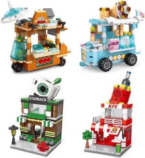 4PCS Mini City Street View Building Blocks Set Architecture Ice Cream Truck Coffee Shop Food Snack Cart ,Girls Toy Set Birthday Gifts for 6-12 Years Old (720PCS)