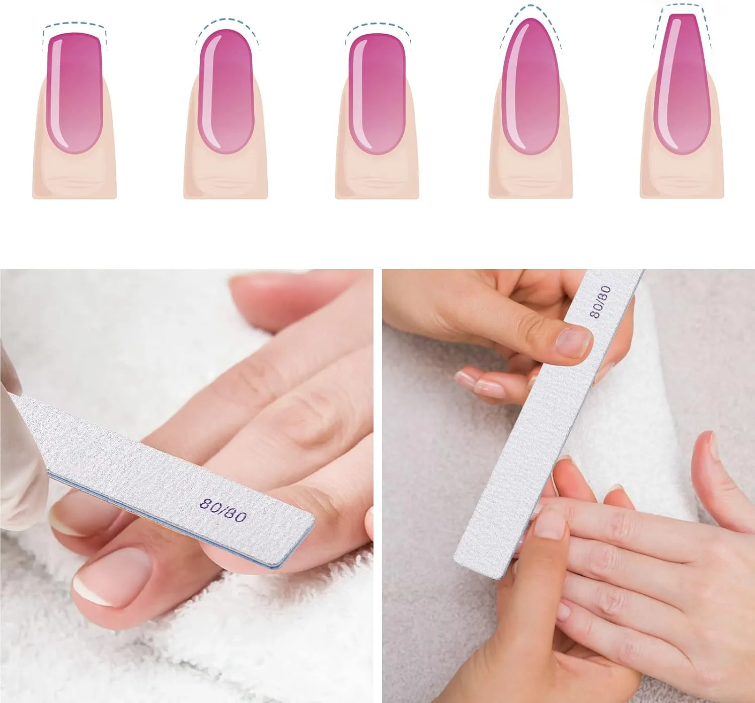 50 Count Rectangle Nail Files for Acrylic Nails, 80 Grit Coarse Nail File Reusable Emery Boards Manicure Tools