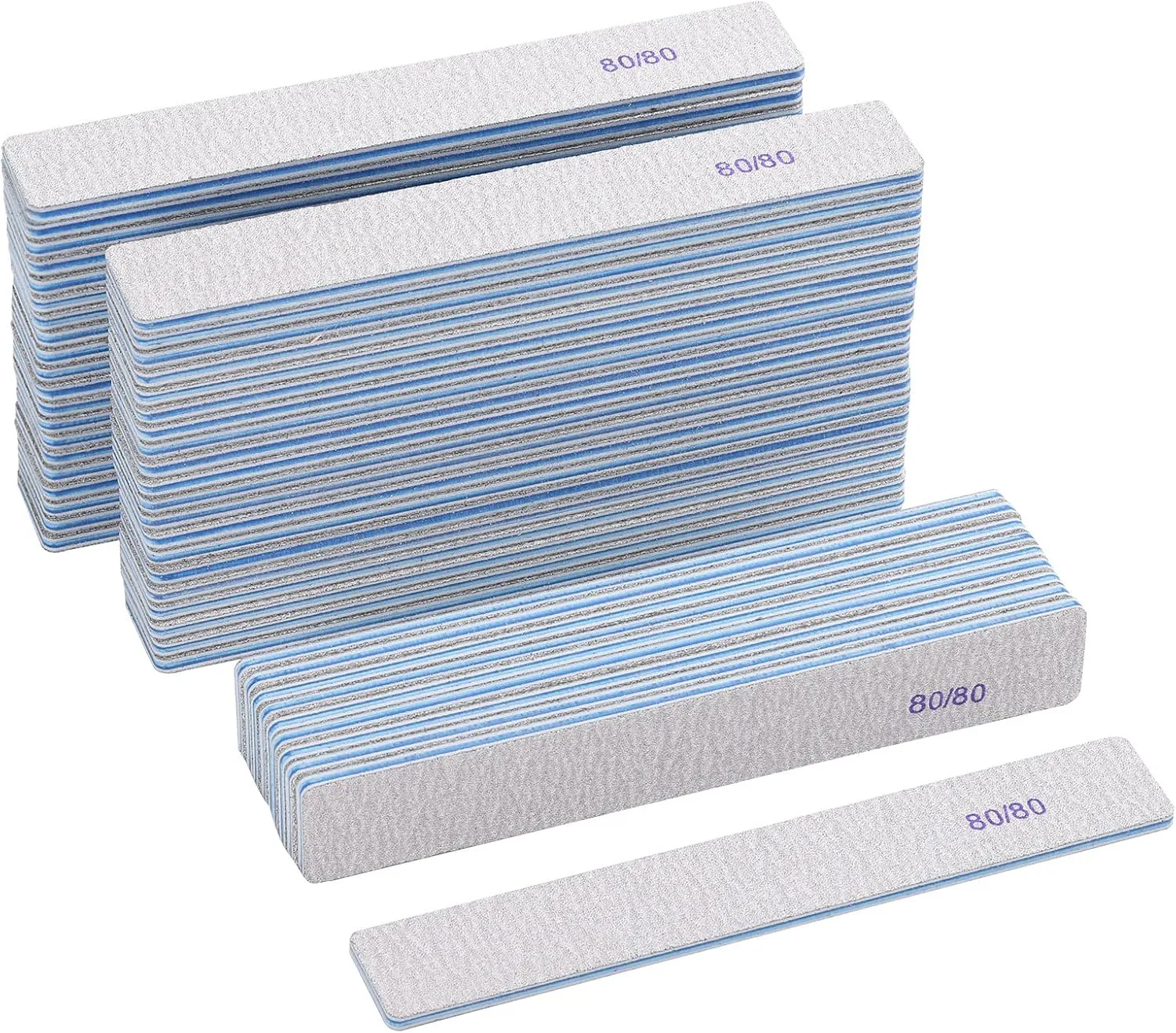 50 Count Rectangle Nail Files for Acrylic Nails, 80 Grit Coarse Nail File Reusable Emery Boards Manicure Tools