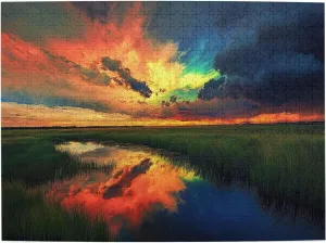 500 Pcs Jigsaw Puzzle for Adults Sunset Prairie Rivers,Ideal for Relaxation and Family Fun,Pieces Fit Together Perfectly,Vibrant Colors,Enchanting Scenery Wooden Jigsaw As Home Decor