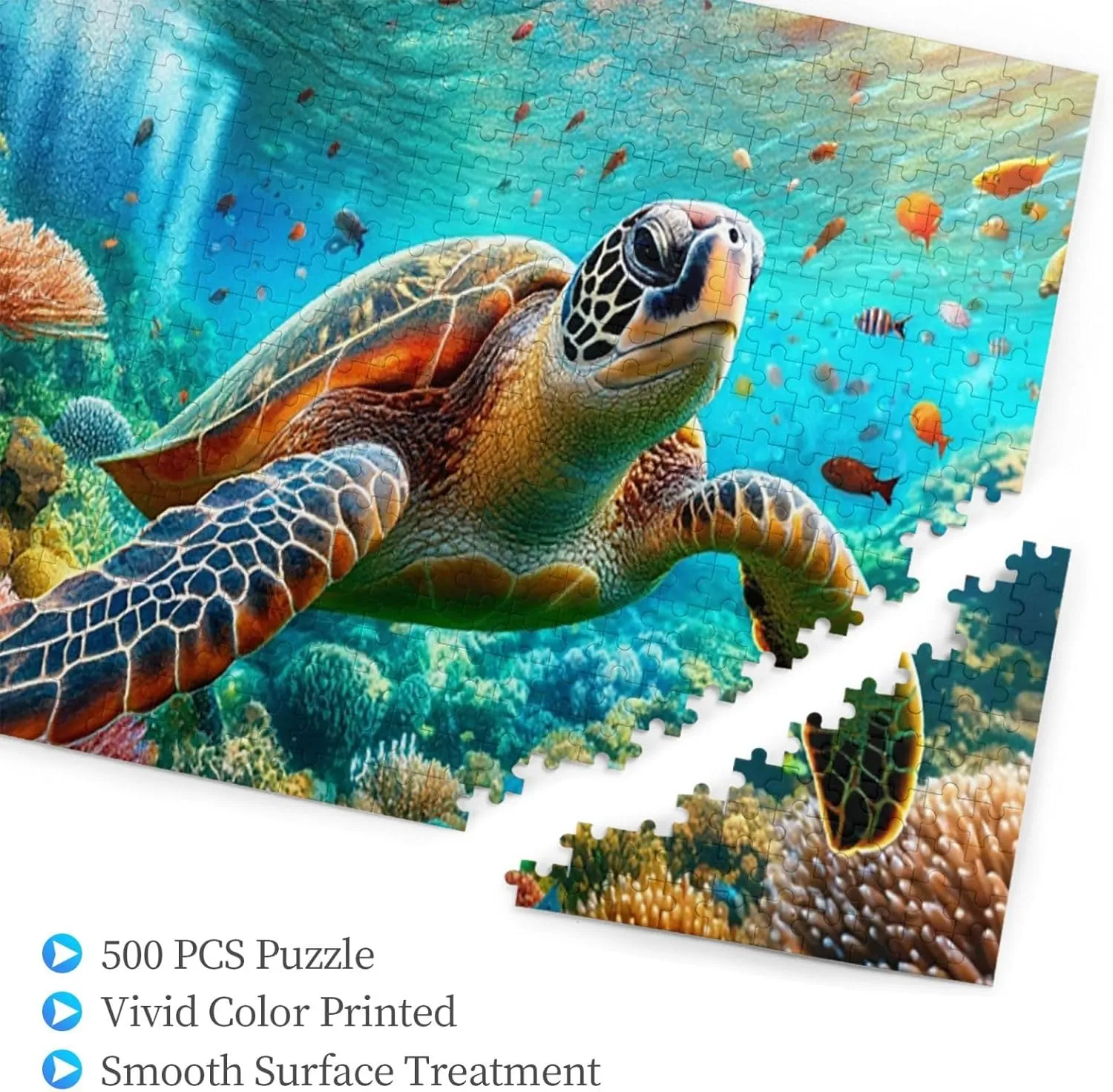 500 Pcs Wooden Jigsaw for Adults, See Vibrant Sea Turtles Swimming Through Reefs and Colorful Fish,Creative Activity Hobbies，Stress Relief,Brainstorming，Forget The Troubles of Life