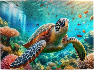 500 Pcs Wooden Jigsaw for Adults, See Vibrant Sea Turtles Swimming Through Reefs and Colorful Fish,Creative Activity Hobbies，Stress Relief,Brainstorming，Forget The Troubles of Life
