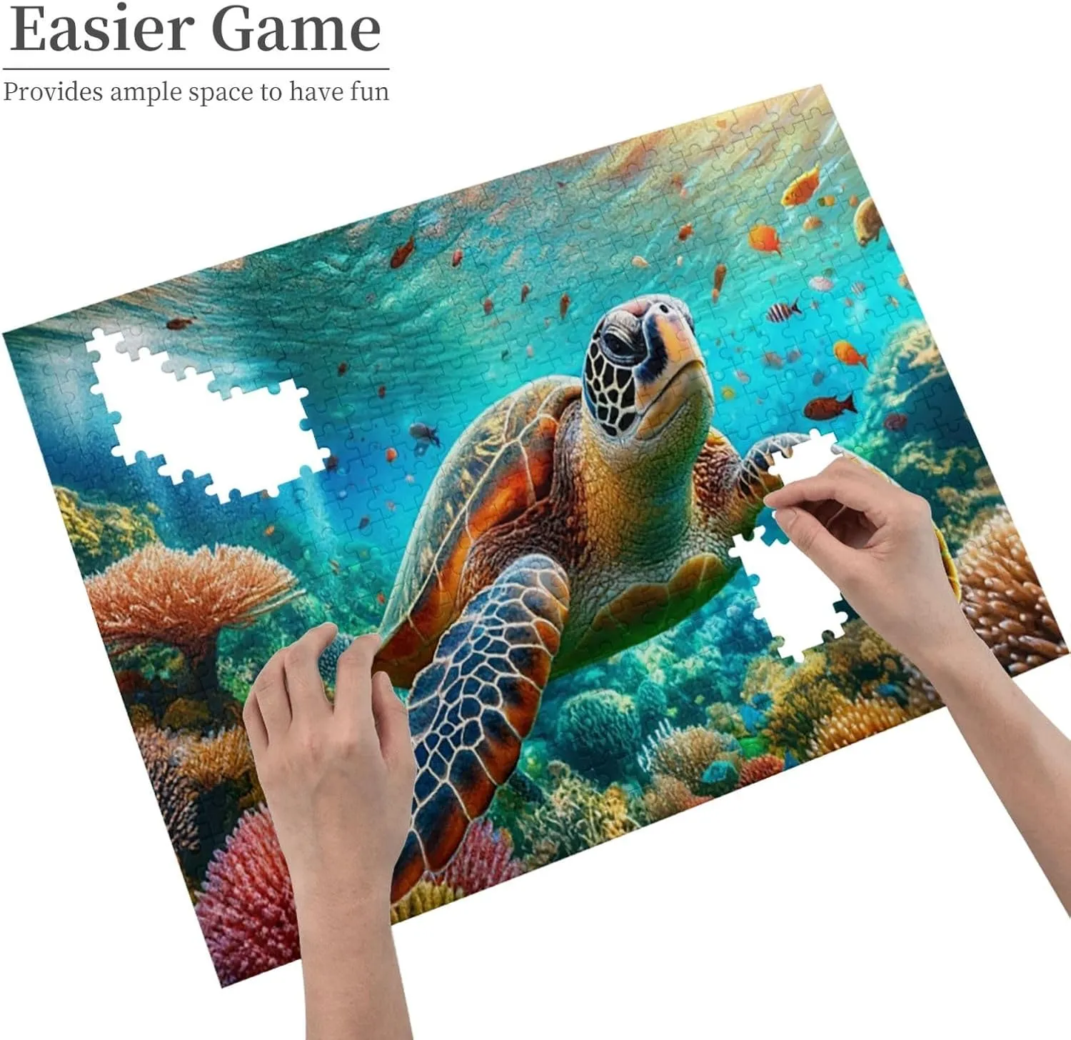 500 Pcs Wooden Jigsaw for Adults, See Vibrant Sea Turtles Swimming Through Reefs and Colorful Fish,Creative Activity Hobbies，Stress Relief,Brainstorming，Forget The Troubles of Life
