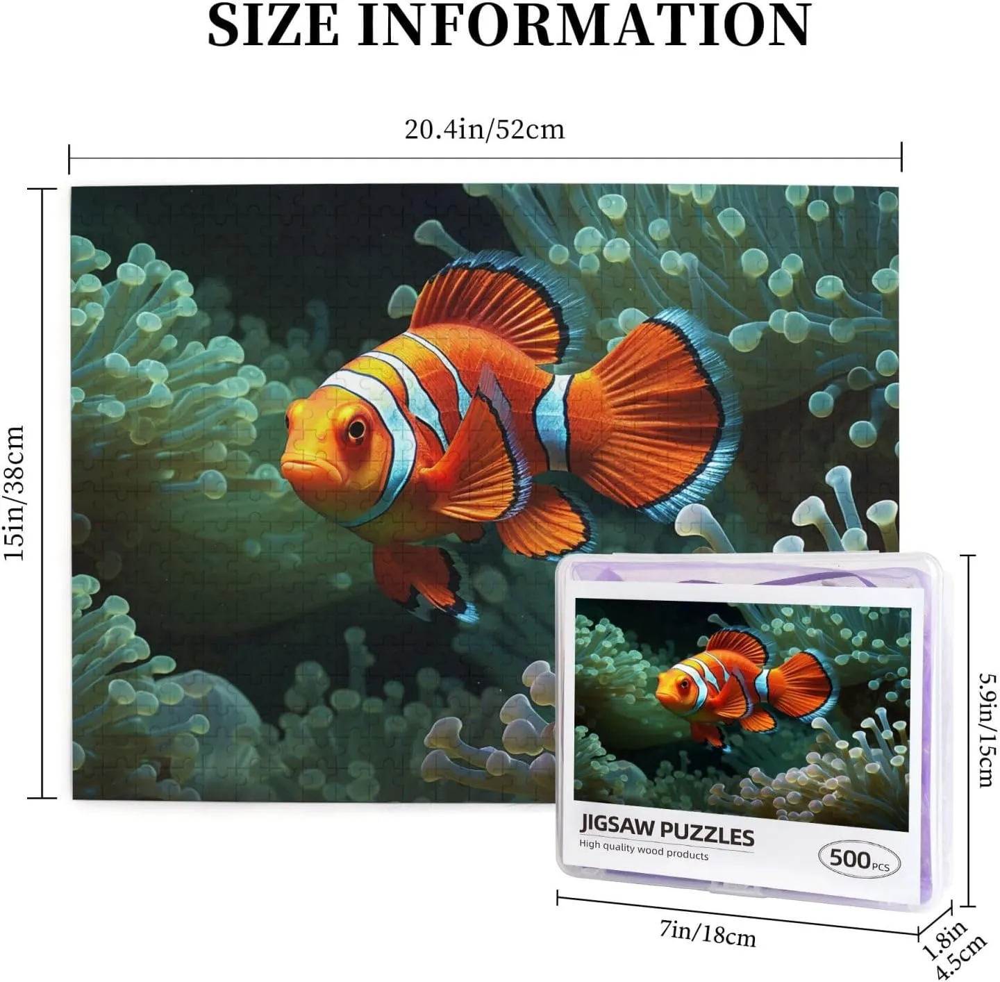 500 Piece Jigsaw Puzzle for Adults Challenging Puzzle for Game Nights Gifts Personalized Picture Puzzle Fish Background Custom Wood Puzzle for Family, Finished Size 20.4"x15"