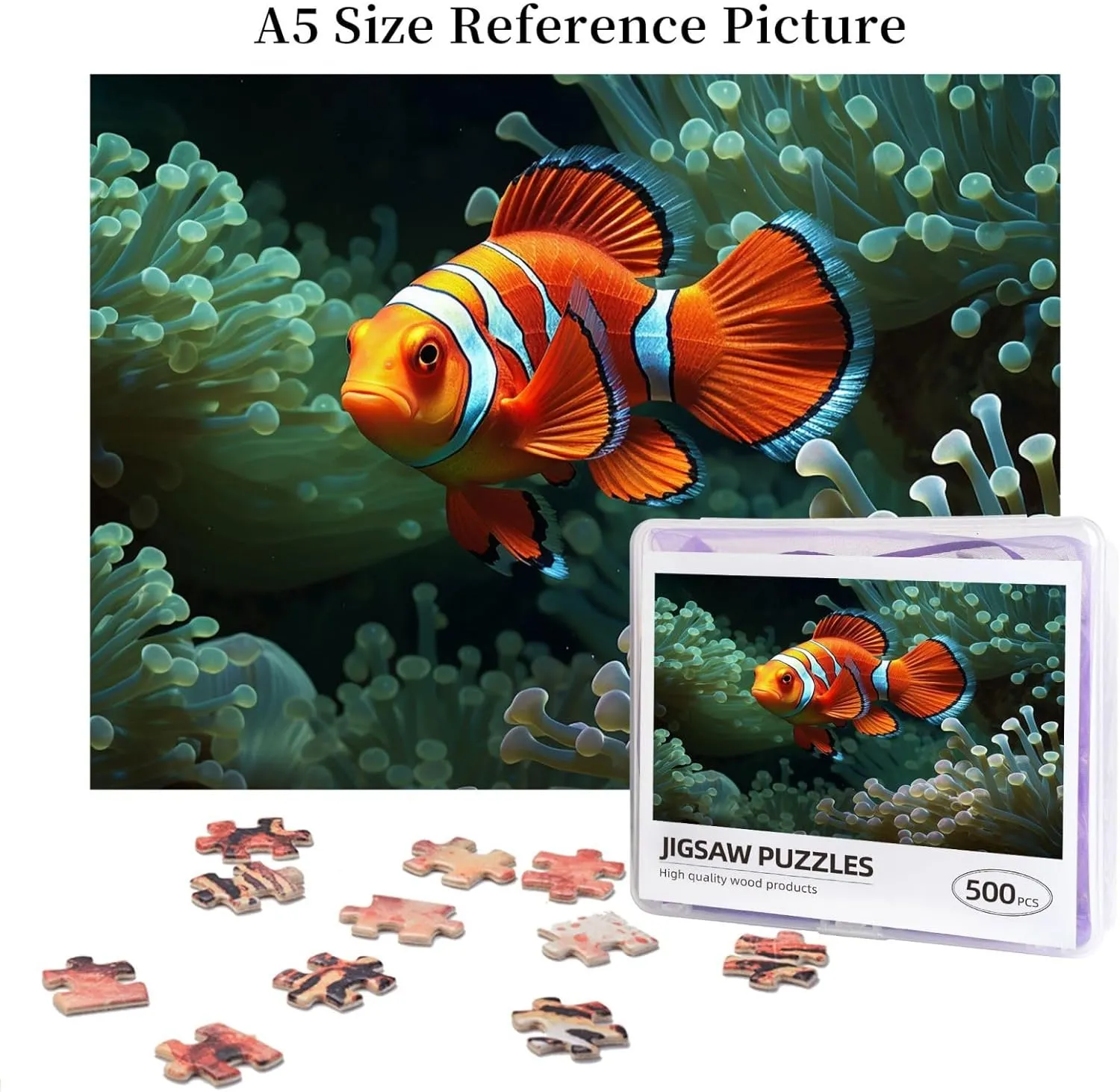 500 Piece Jigsaw Puzzle for Adults Challenging Puzzle for Game Nights Gifts Personalized Picture Puzzle Fish Background Custom Wood Puzzle for Family, Finished Size 20.4"x15"