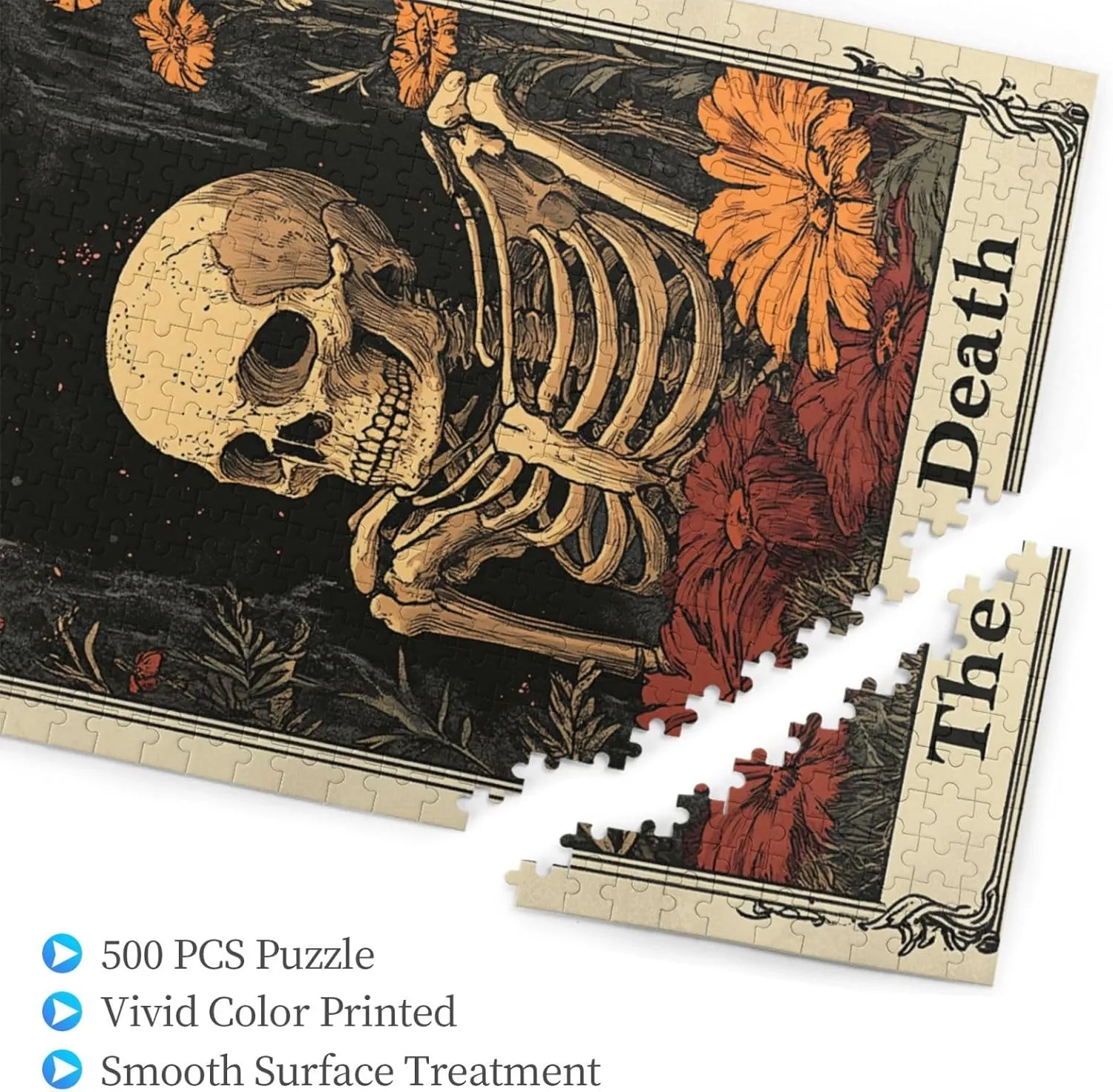 500 Piece Wooden Puzzle for Adults,Skeletal Tarot Card with Intricate Death Symbolism,Brain Training Challenge,Stress Relief Activity,Gothic Divination Artwork,Eco-Friendly Pieces