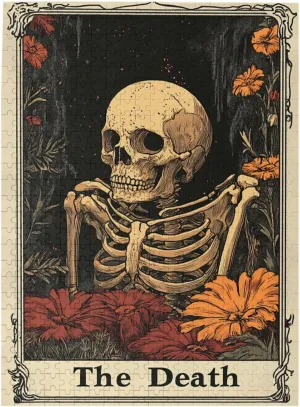 500 Piece Wooden Puzzle for Adults,Skeletal Tarot Card with Intricate Death Symbolism,Brain Training Challenge,Stress Relief Activity,Gothic Divination Artwork,Eco-Friendly Pieces