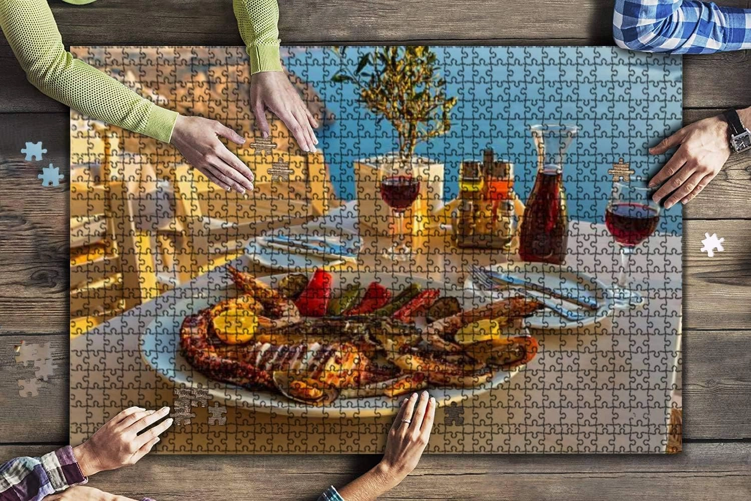 500 Piece Evening Dinner with Seafood Large Piece Jigsaw Puzzles for Adults Educational Toy for Kids Creative Games Entertainment Wooden Puzzles Home Decor