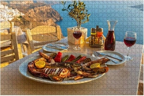 500 Piece Evening Dinner with Seafood Large Piece Jigsaw Puzzles for Adults Educational Toy for Kids Creative Games Entertainment Wooden Puzzles Home Decor