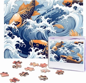 500 Piece Jigsaw Puzzle for Adults Challenging Puzzle for Game Nights Gifts Personalized Picture Puzzle Ocean Wave Fish Custom Wood Puzzle for Family, Finished Size 20.4"x15"