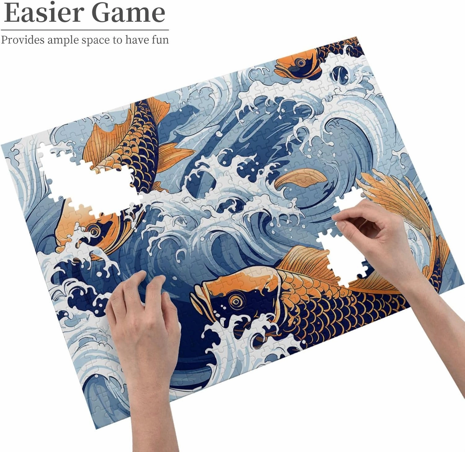 500 Piece Jigsaw Puzzle for Adults Challenging Puzzle for Game Nights Gifts Personalized Picture Puzzle Ocean Wave Fish Custom Wood Puzzle for Family, Finished Size 20.4"x15"